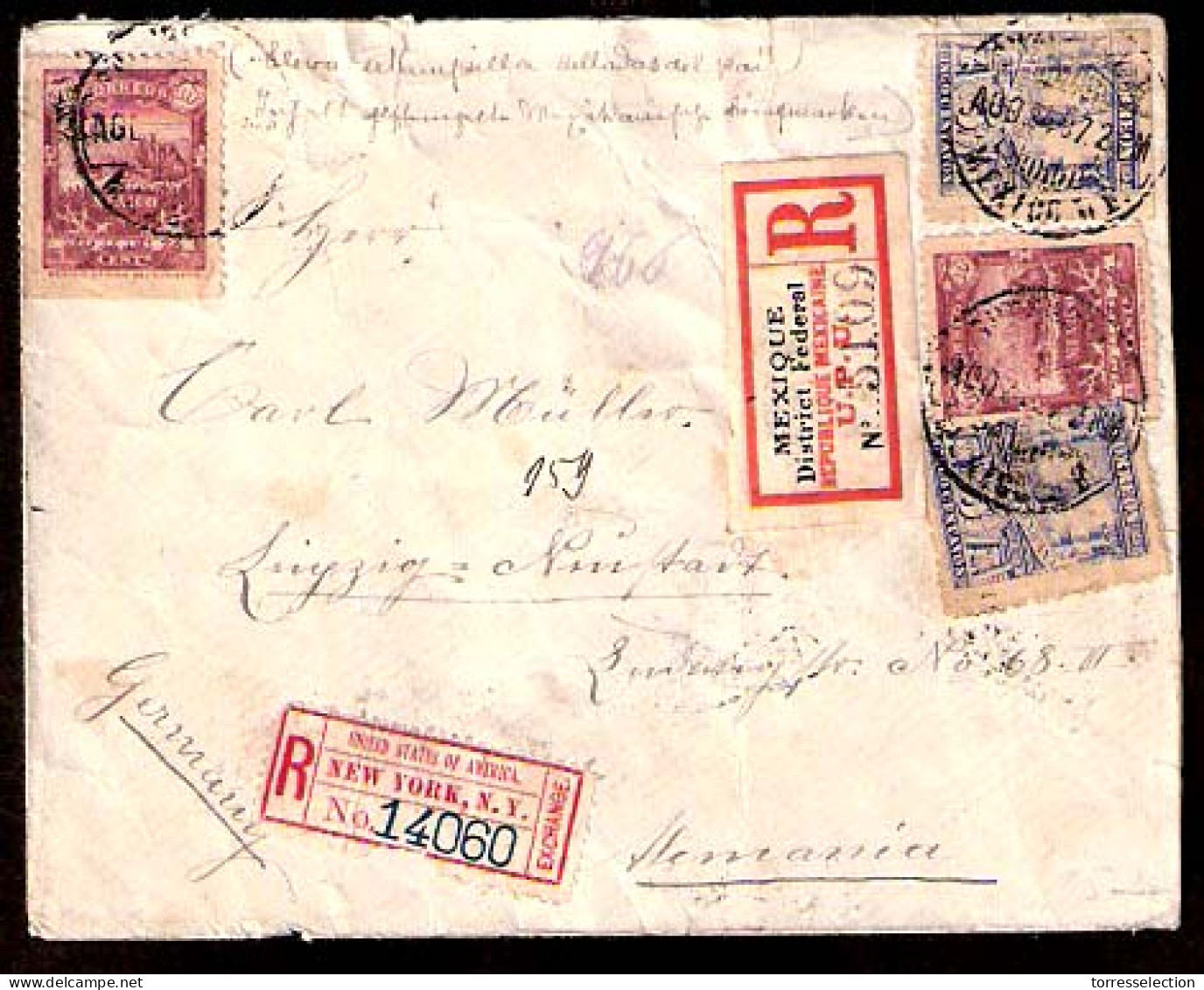 MEXICO. 1897. DF - Germany. Reg. Multifkd. Mulitas Issue Env. - México