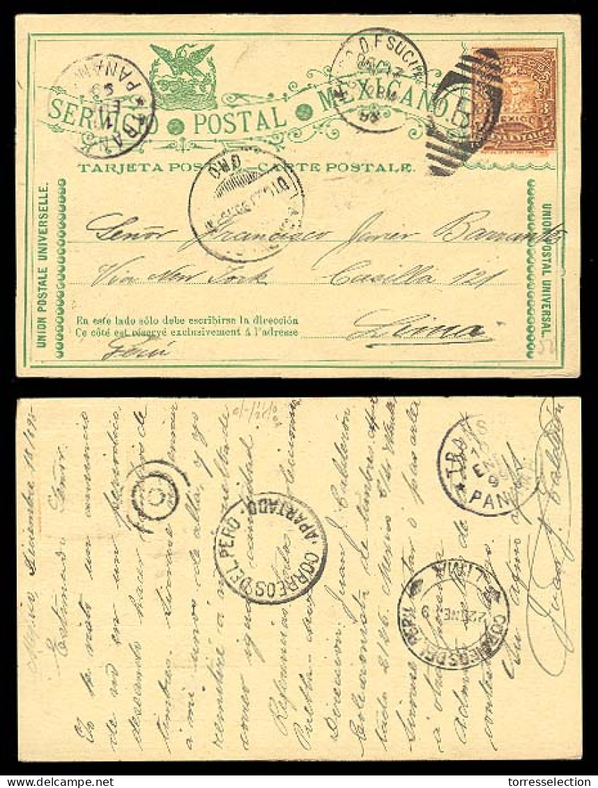 MEXICO. 1898. (18 Dec). DF - Peru / Lima. (22 Jan): Militas Stat Card.  Via Acapulco (28 Dec) And Panamá (10 Jan). Very  - México