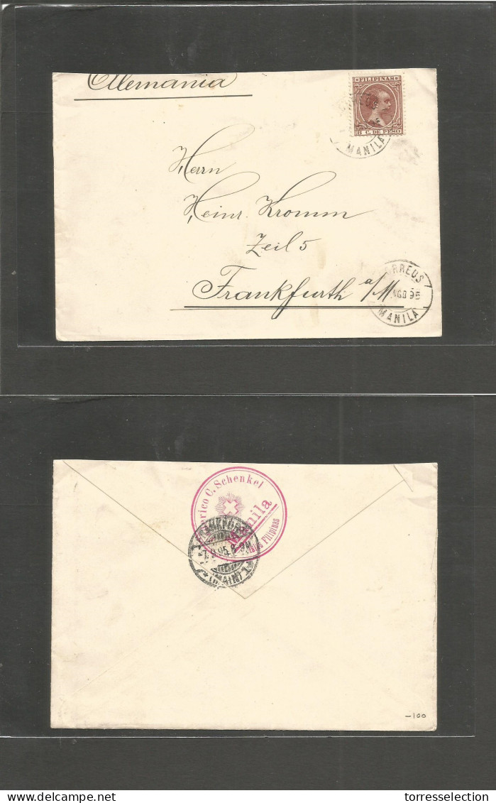 PHILIPPINES. 1895 (7 Ago) Manila - Germany. Frankfurt (7 Sept) Single 8c Red Brown Fkd Env. Fine. - Filippine