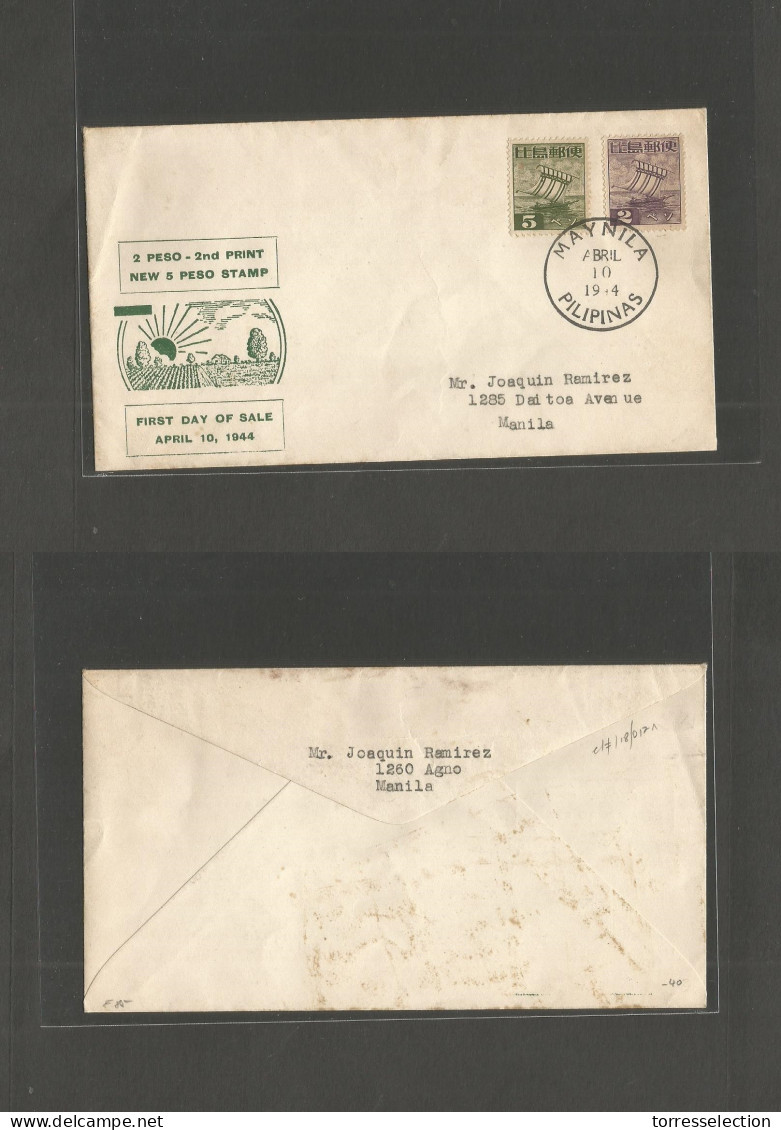 PHILIPPINES. 1944 (10 April) Manila FDC. Japanese Occup Period. Special Cacheted Envelope. - Filipinas