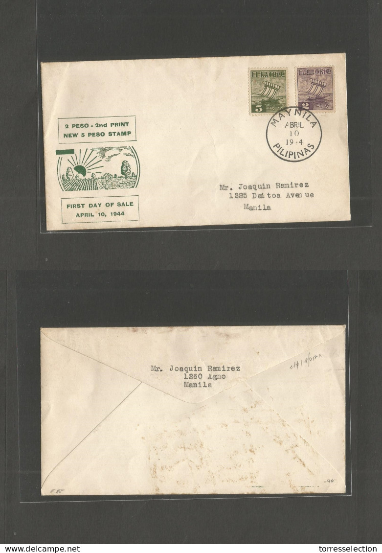 PHILIPPINES. 1944 (10 April) Manila FDC. Japanese Occup Period. Special Cacheted Envelope. - Filippine