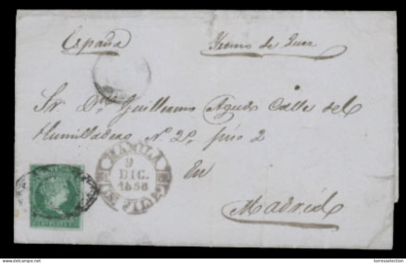 PHILIPPINES. 1858.  San Sebastian (Filipinas) A Madrid.  Con Sello De 1 Real De Antillas. - Philippines