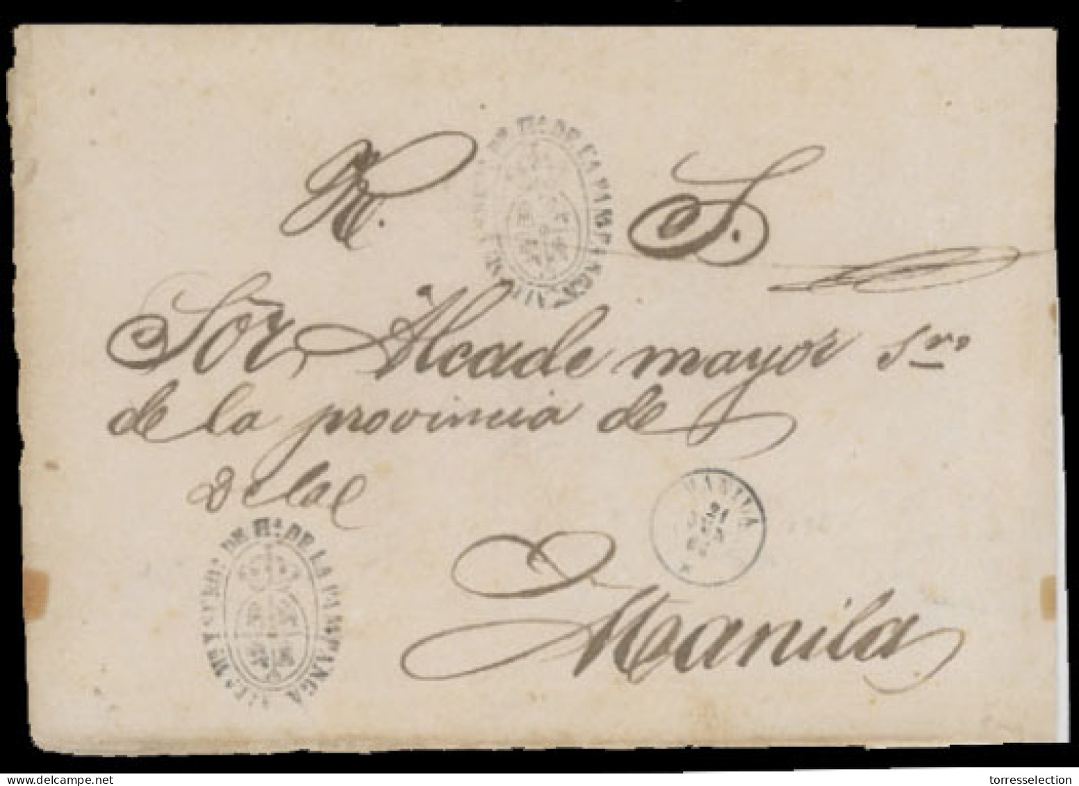 PHILIPPINES. SPANISH PHILIPPINES. 1861(June 21st). Cover To Manila With Two Strikes Of Oval Unframed PAMAPANGA Cachets I - Filippine