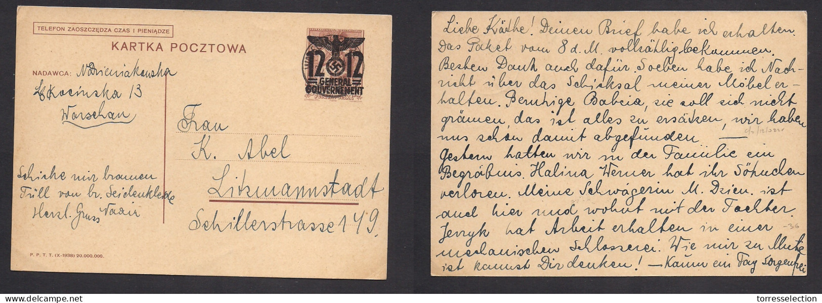 POLAND. C. 1940-1 (20 May) Warsaw - Litzmannstadt 12s/20s Ovptd Nazi Occup Stat Card. - Sonstige & Ohne Zuordnung