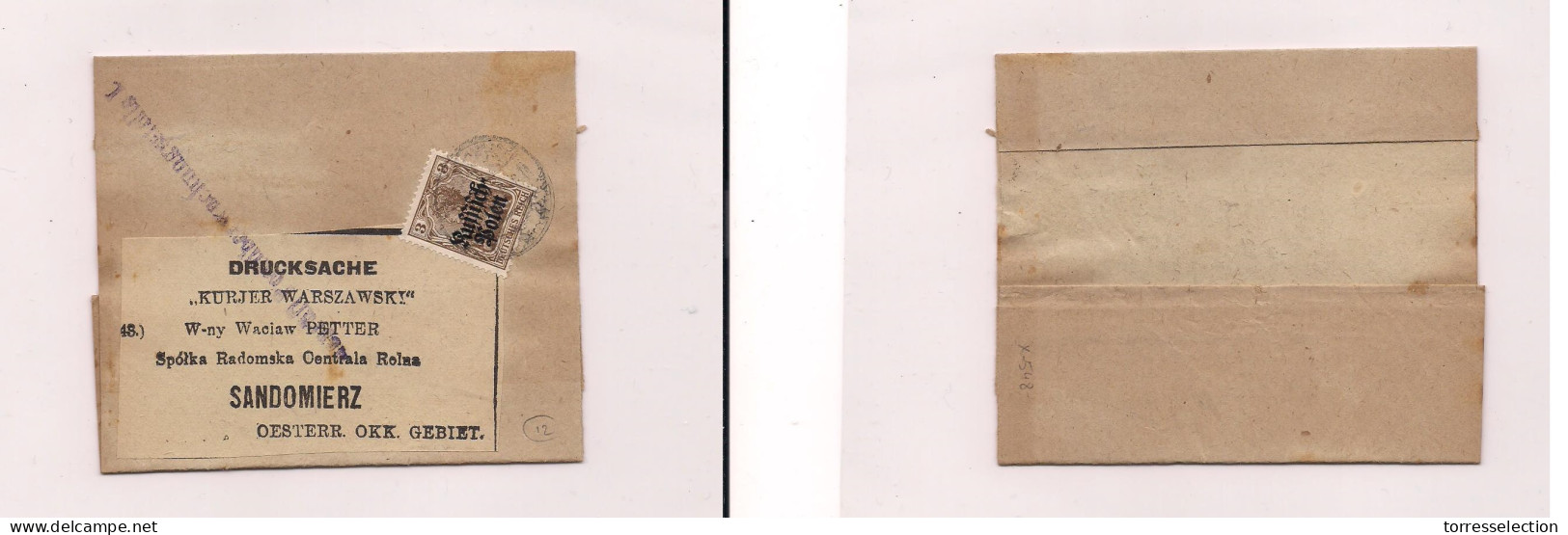 POLAND. Poland -c.1918 Warsaw To Sandomierz WW1 German Occup Fkd Complete Printed Wrapper, Stline Cachet. Easy Deal. - Sonstige & Ohne Zuordnung