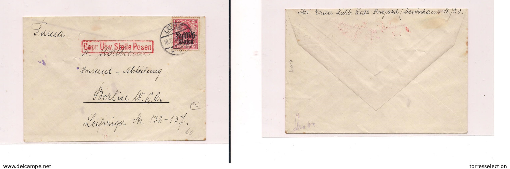 POLAND. Poland -1916 German Occup Lodz To Berlin Fkd Env+censored. Easy Deal. - Sonstige & Ohne Zuordnung