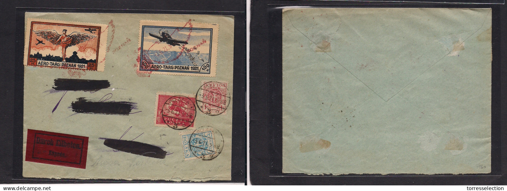 POLAND. 1921 (3 June) Poznan. Air Express Multifkd Env 2 Special Air Labels, Tied Old "wings" Cachets. - Sonstige & Ohne Zuordnung