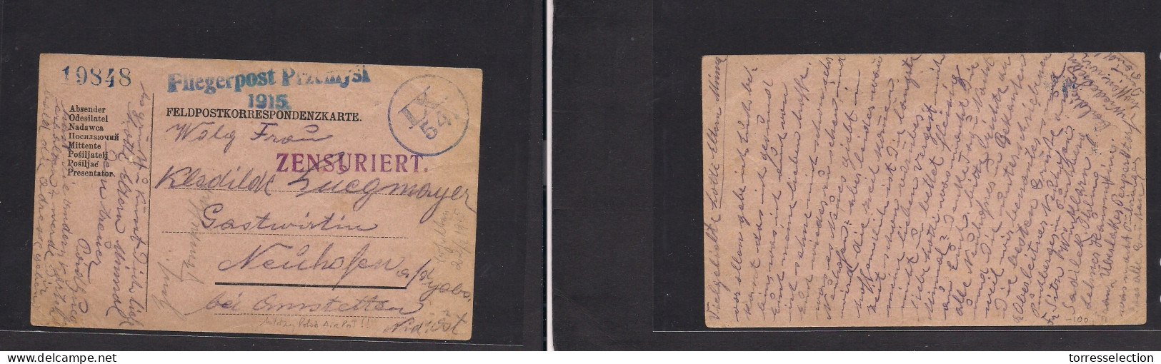 POLAND. 1915 (22 Febr) WWI "Flieger Post Przsmy Sl" - Neuhofen. German Troops. Very Scarce Usage Card. - Altri & Non Classificati