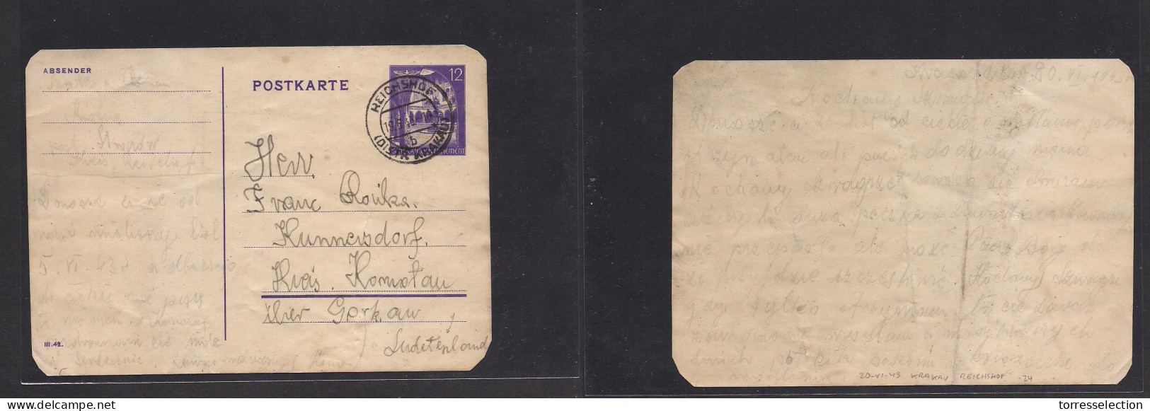POLAND. 1943 (19 June) Reichofkaw - Sudeterland, Gorkan. 12 Gr Lilac Stat Ord Special Written. - Altri & Non Classificati