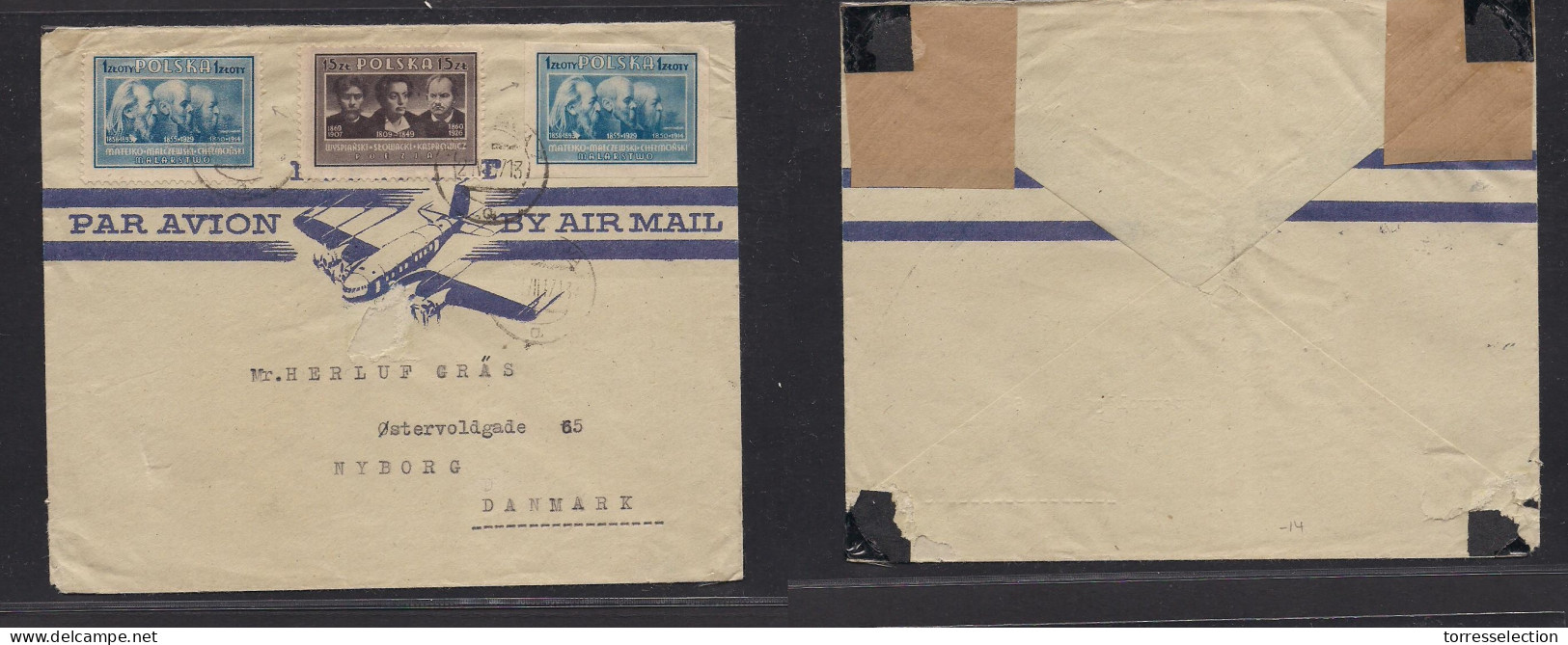 POLAND. 1947 (12 July) Warsaw - Denmark, Nyborg. Air Multifkd Env Incl Perf + Imperf Same Stamp. VF. - Altri & Non Classificati