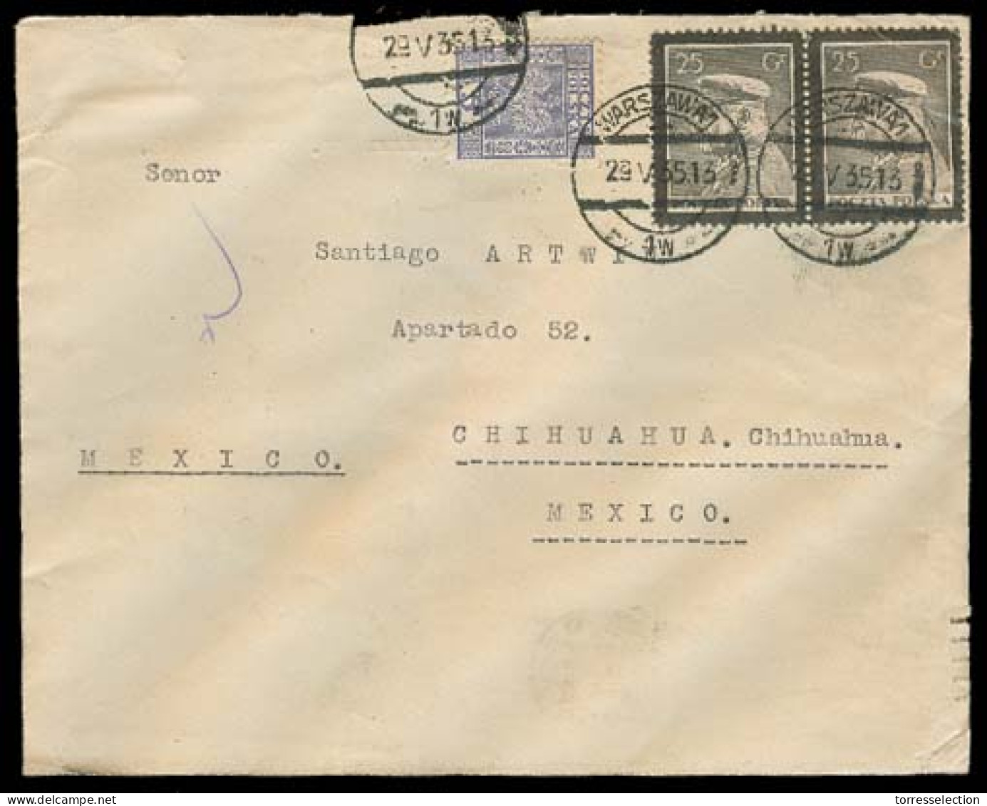 POLAND. 1935. Warsaw - Mexico / Chihuahua. Fkd Env + Dest. - Altri & Non Classificati