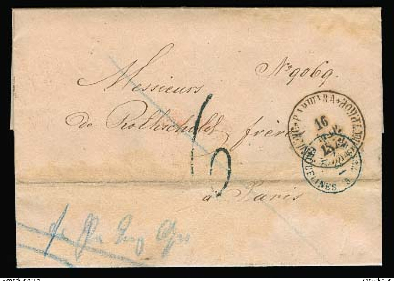 POLAND. 1872. Varsovie - France. Stampless EL Cds + Charge. Fine. - Altri & Non Classificati