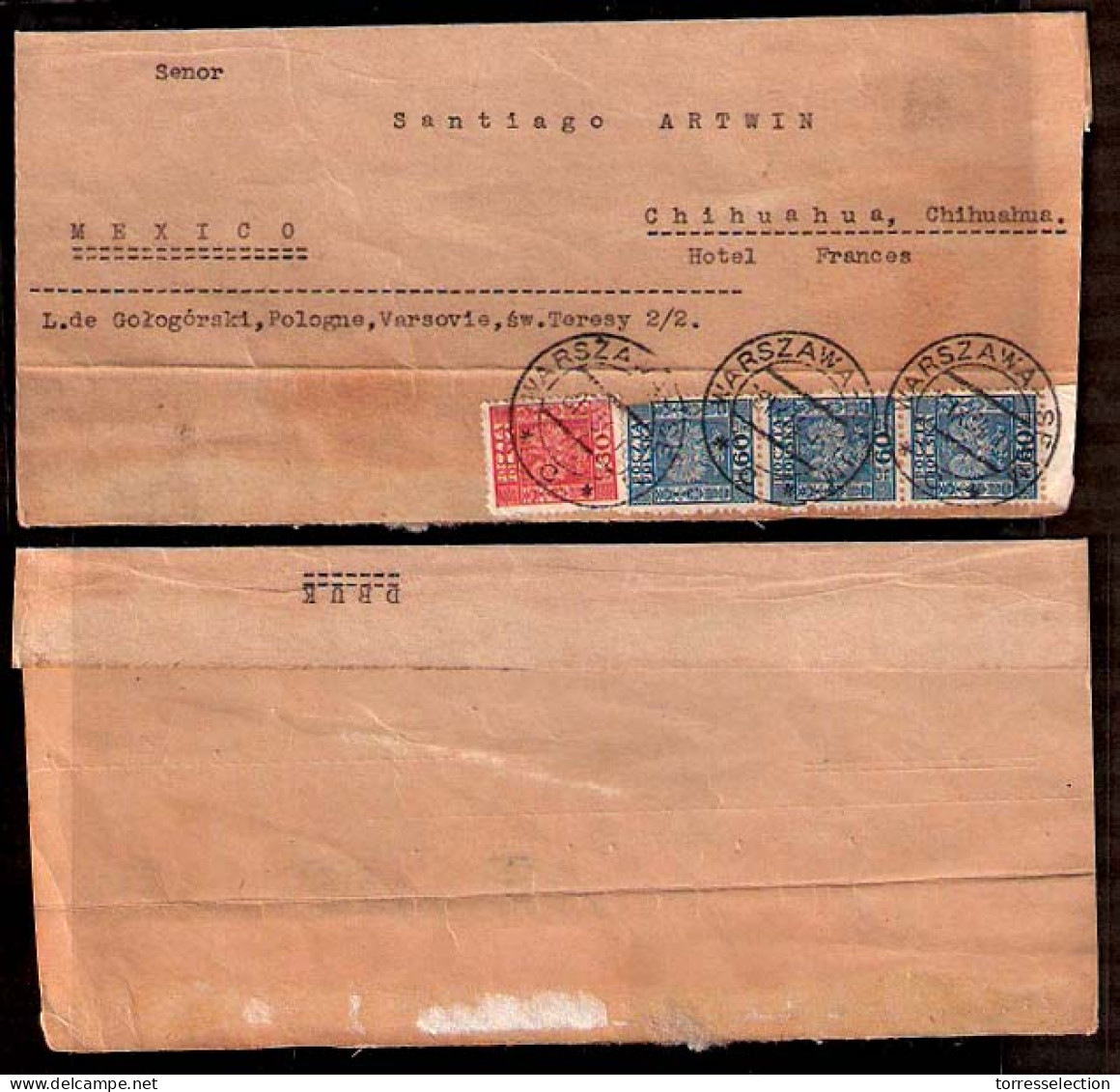 POLAND. 1934. Warsaw - Mexico / Chihuahua. PM Rate Wrapper Unusual + Dest. - Altri & Non Classificati