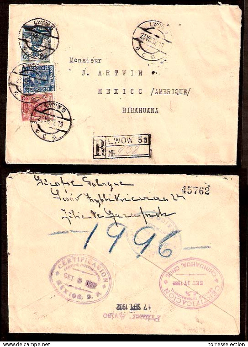 POLAND. 1932. Lwow - Mexico. Registered Multifrkd Env. VF + Scarce Dest Mail. - Altri & Non Classificati