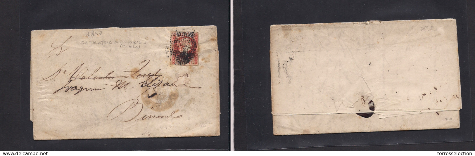 PHILIPPINES. 1857 (12 Junio) Jalajala - Binondo. Carta Completa Con Texto Y Franqueo 5cs Vermellon, Con Mat Puntos En Ci - Filippine