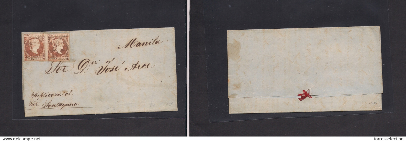 PHILIPPINES. C. 1856-9 (undated). Envuelta De Carta Dirigida A Manila, Suplicada Al Sr. Santayana, Con Franqueo Pareja 5 - Filippine