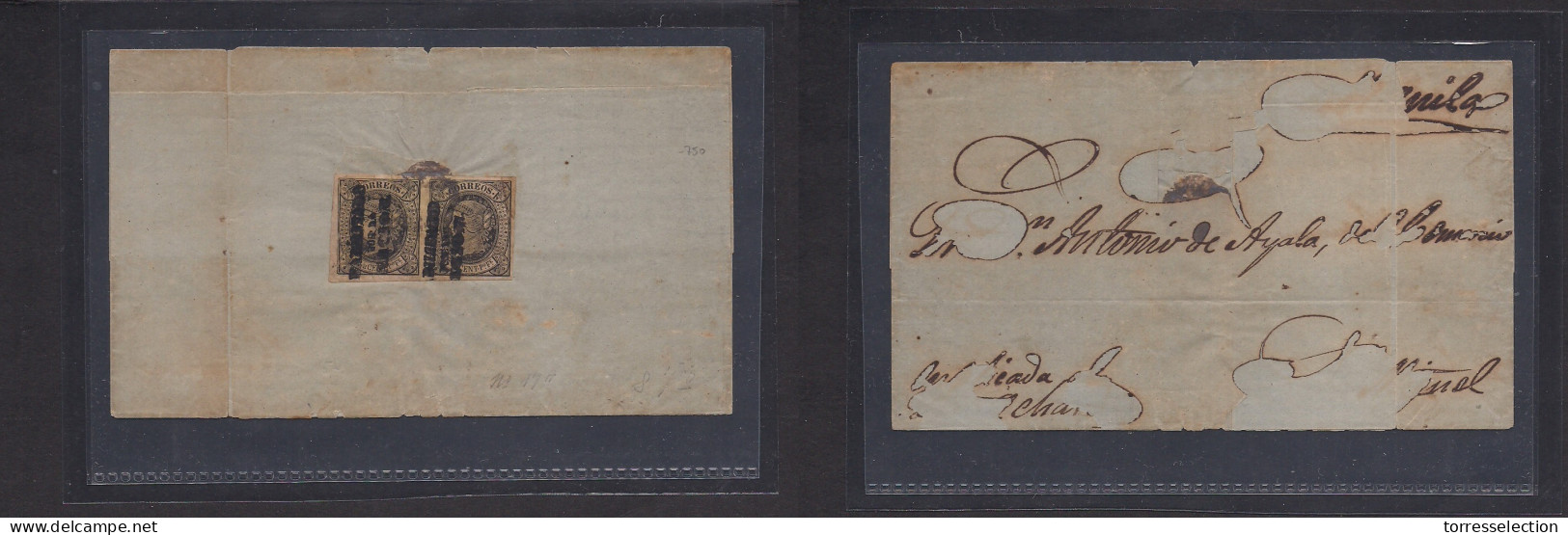 PHILIPPINES. C. 1871-2. Manila - San Miguel. Carta Franqueo Dorso 3/8c De Peso Negro Pareja HPN Mat Corcho, Y Al Frente  - Philippines