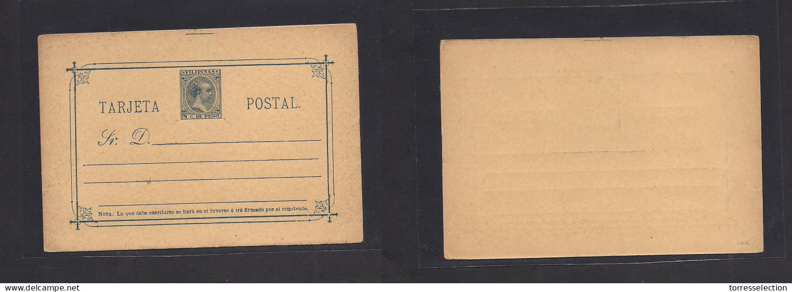 PHILIPPINES. C. 1895. Entero Postal Nuevo 3c Peso Azul Con Impresión Parcial DOBLE En Linea Inferior Denominacion Valor. - Philippines