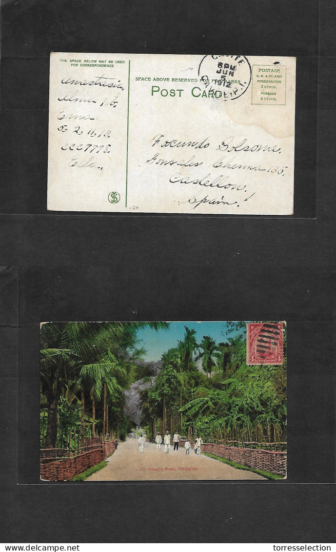 PHILIPPINES. 1912 (5 June) Cavite - Spain, Castellon Plana. Fkd Ppc (country Road) Better Rare Destination Area. - Philippinen