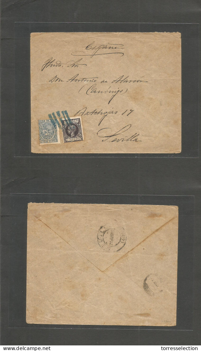 PHILIPPINES. 1898 (April) Fiscal Provisional Usage In The Provinces. Mixed Fkd Envelope Via Manila (1 May) To Sevilla, P - Filippine