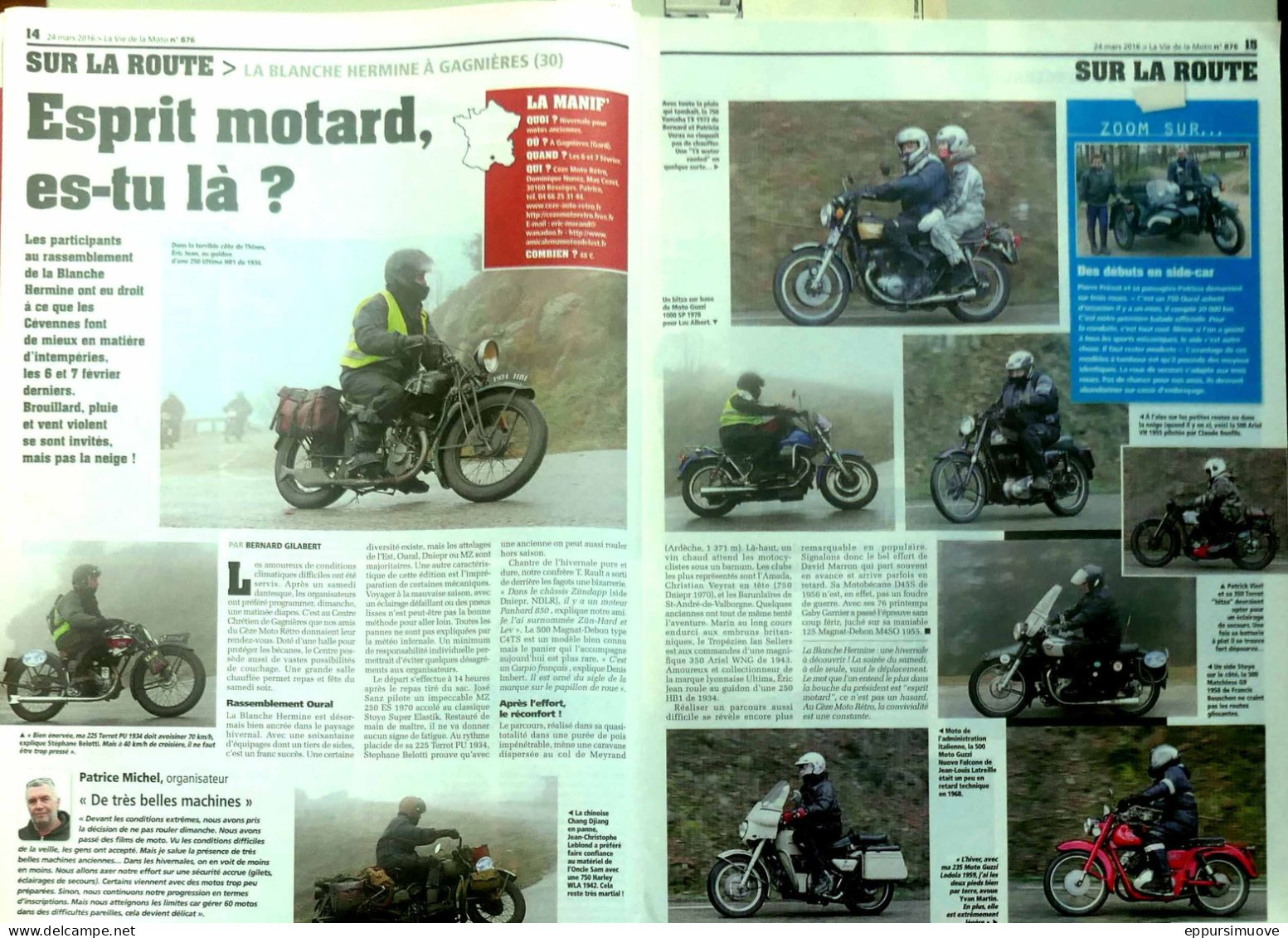 Article Papier 2 Pages RASSEMBLEMENT LA BLANCHE HERMINE SIDE-CAR TERROT MOTO GUZZI Mars 2016 LVMF - Ohne Zuordnung