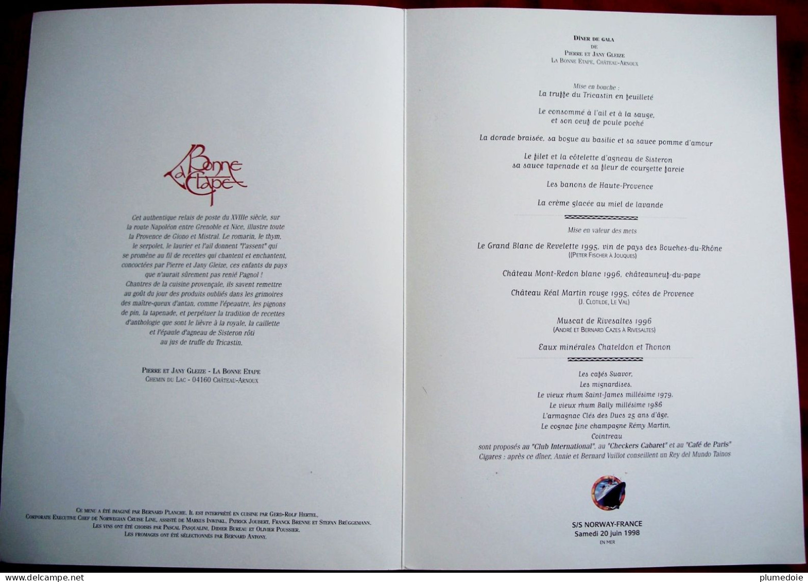 MENU PAQUEBOT SS NORWAY FRANCE " LA CROISIERE  " 1998 DINER DE GALA Illustration JEAN A MERCIER - Menus