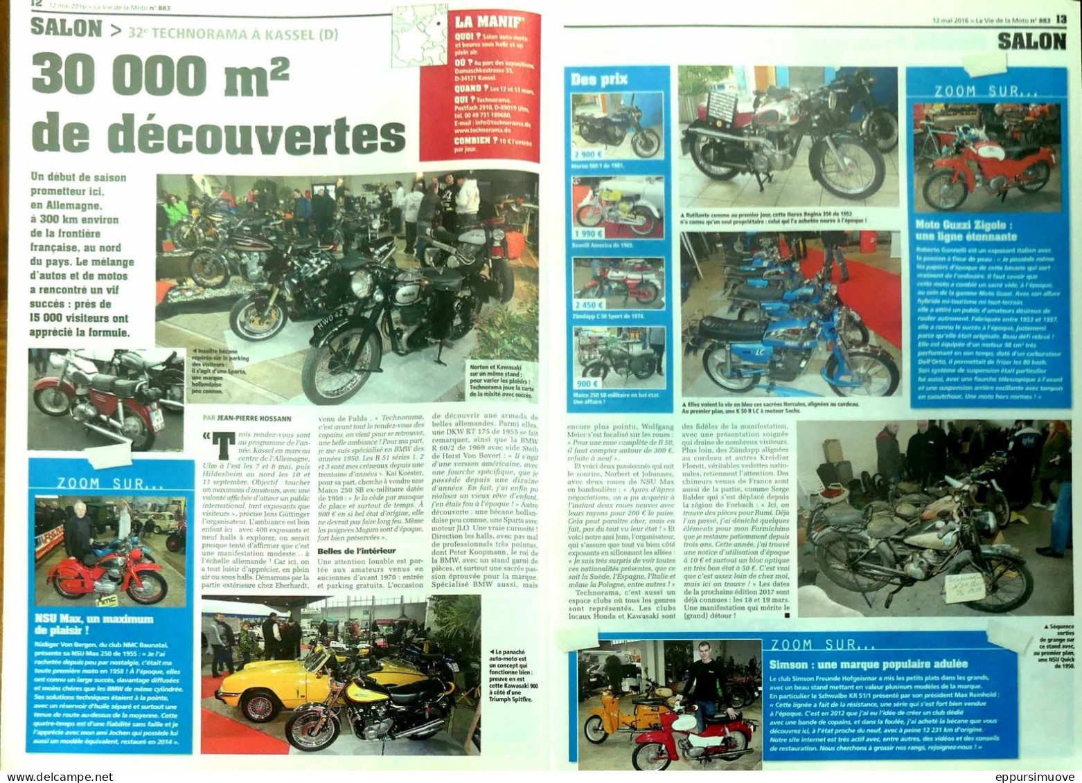 Article Papier 2 Pages TECHNORAMA KASSEL MOTO GUZZI ZIGOLO NORTON KAWASAKI NSU MAX Mai 2016 LVMF - Ohne Zuordnung