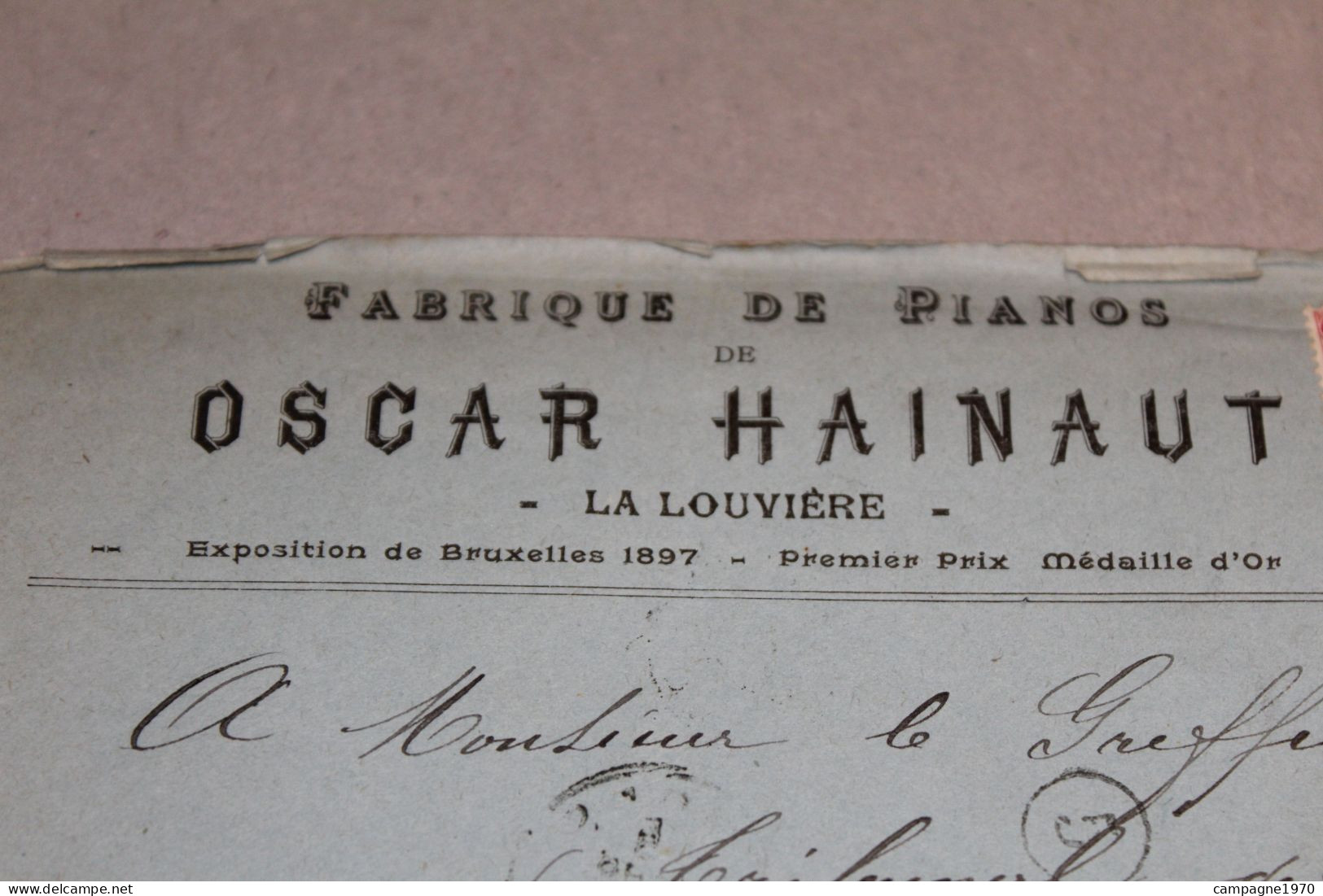 RARE ANCIENNE ENVELOPPE COMMERCIALE - LA LOUVIERE - PIANOS OSCAR HAINAUT - 1903 - 1900 – 1949