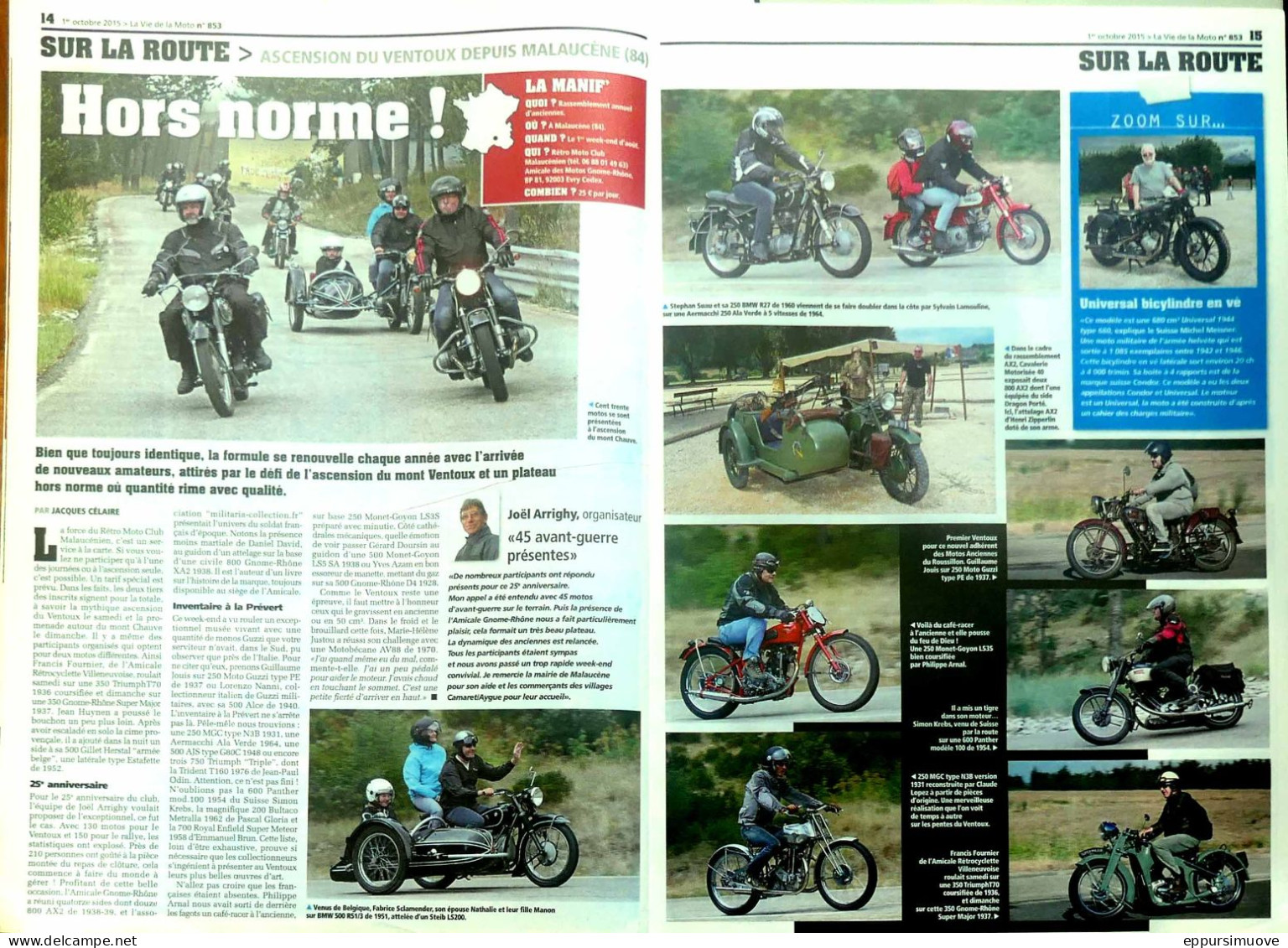 Article Papier 2 Pages VENTOUX SIDE-CAR AERMACCHI MOTO GUZZI TYPE PE Octobre 2015 LVMF - Ohne Zuordnung