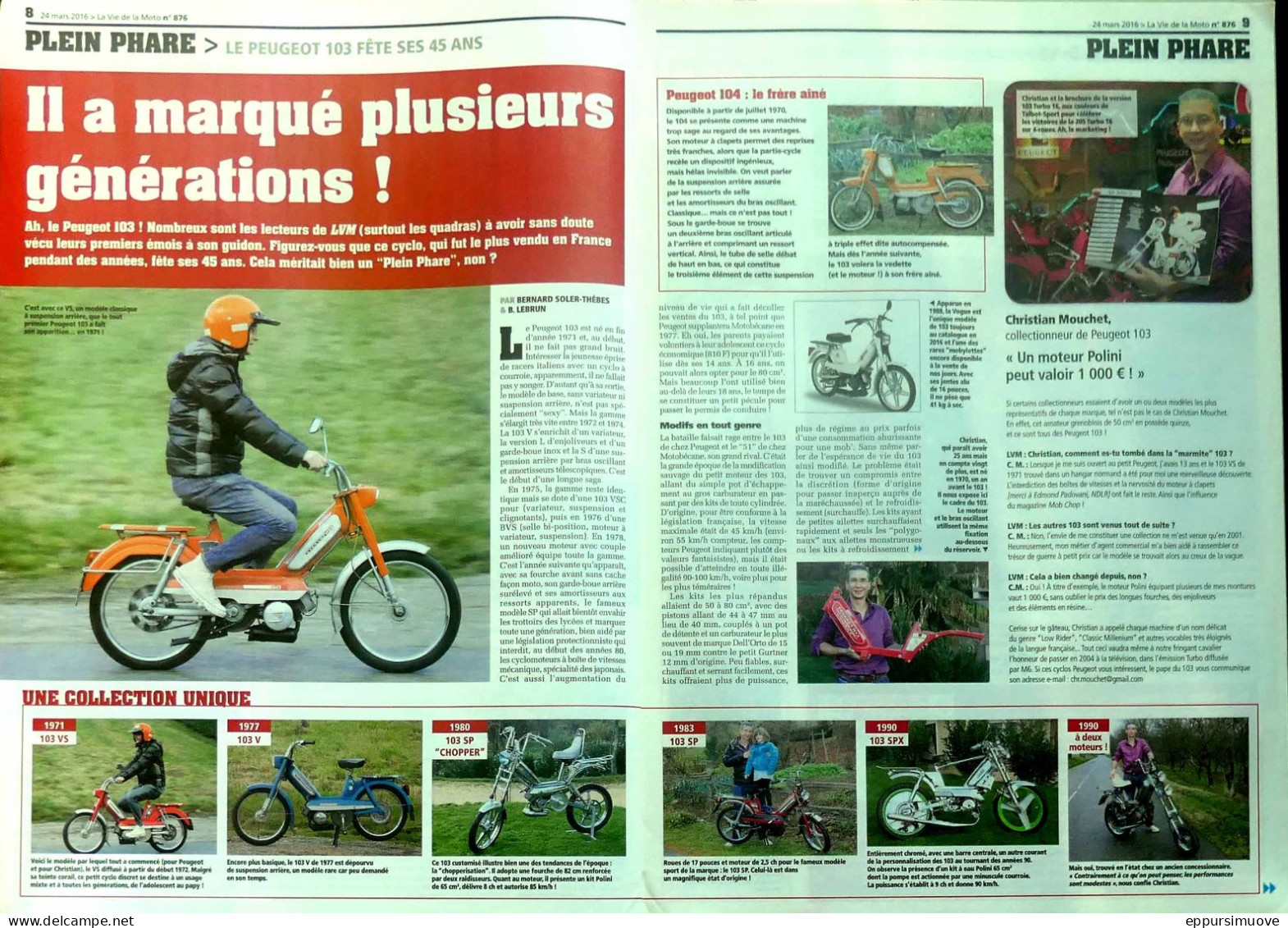 Article Papier 3 Pages CYCLOMOTEUR PEUGEOT 103 Mars 2016 LVMF - Ohne Zuordnung