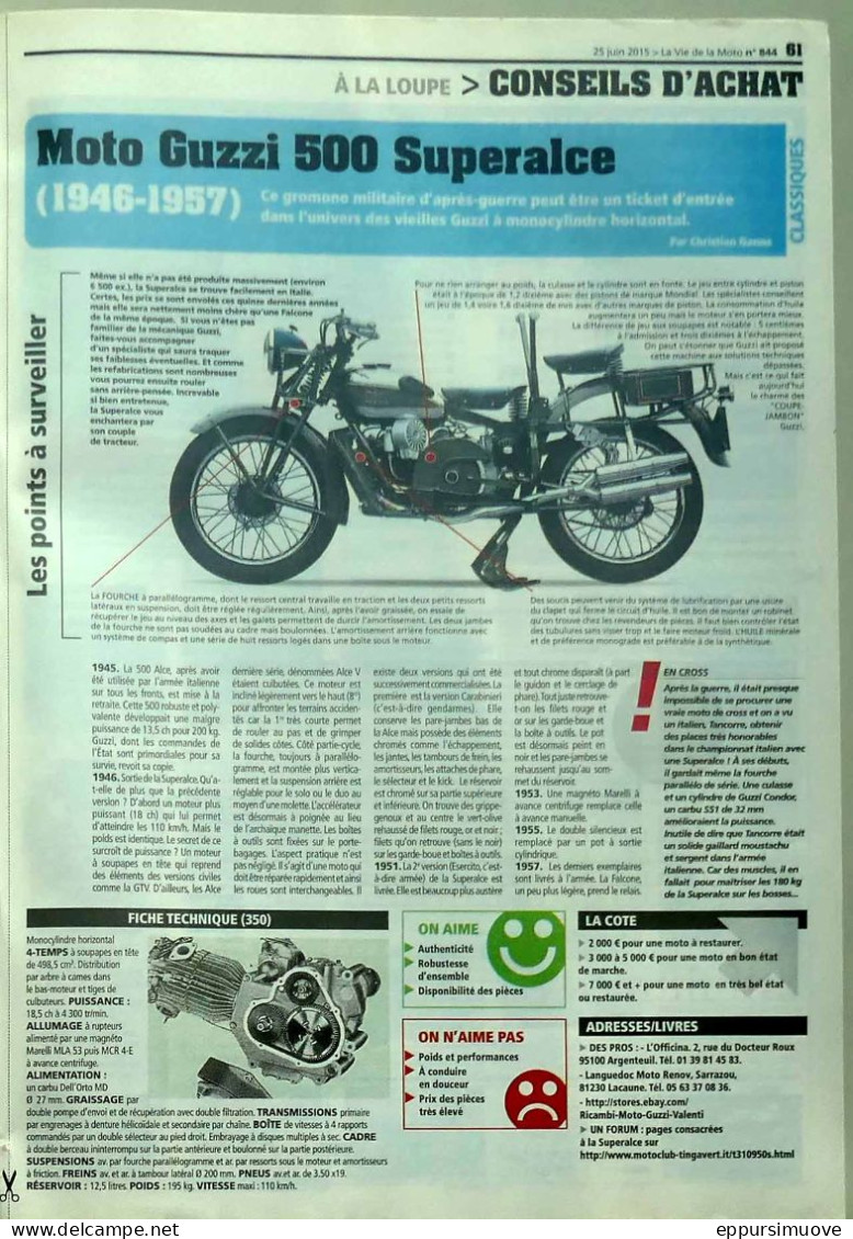 Article Papier MOTO GUZZI 500 SUPERALCE Juin 2015 LVMF - Ohne Zuordnung