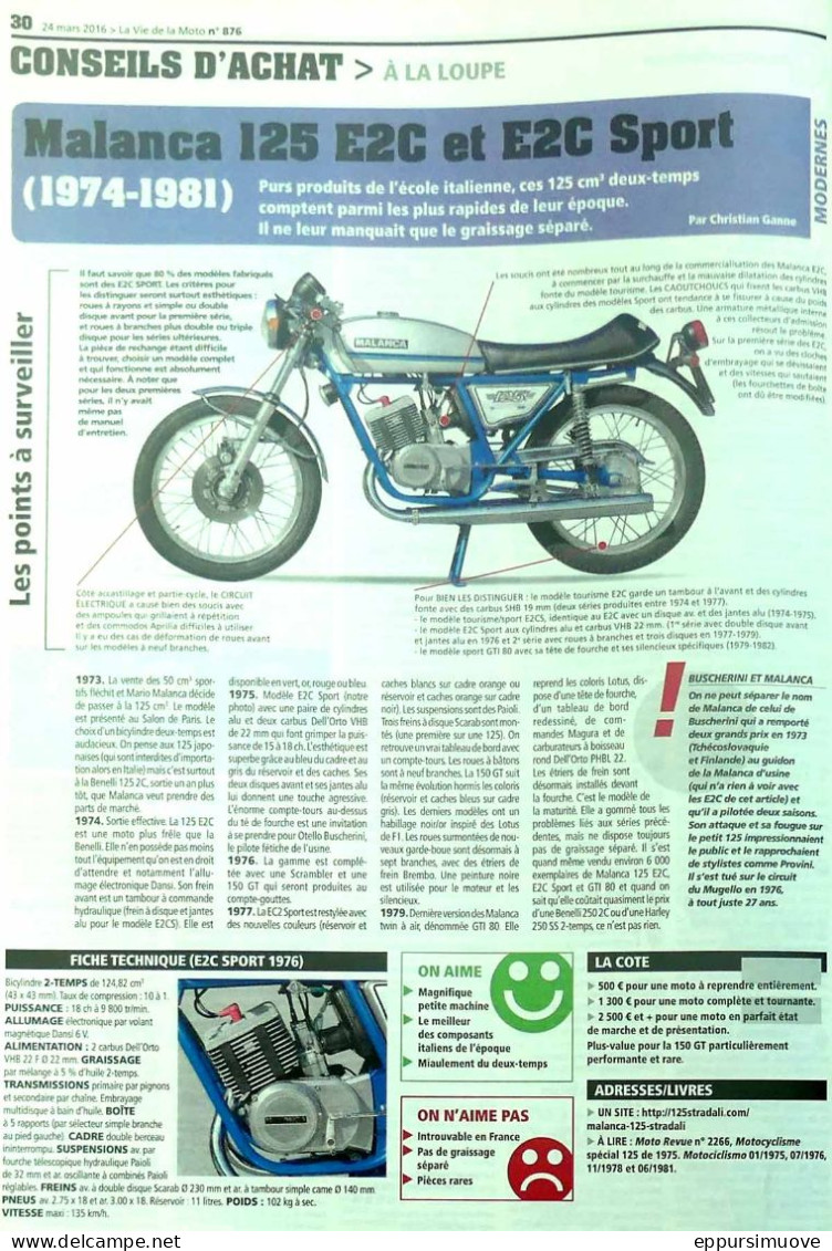 Article Papier MOTO MALANCA 125 Mars 2016 LVMF - Ohne Zuordnung