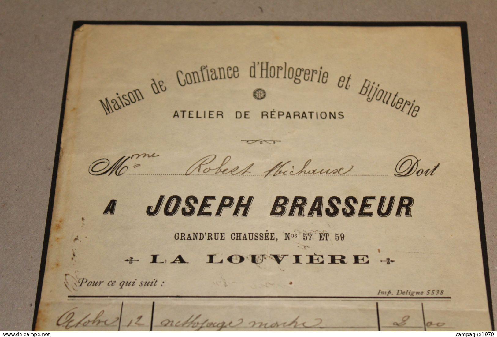 SUPER RARE FACTURE - LA LOUVIERE - HORLOGERIE BIJOUTERIE JOSEPH BRASSEUR - 1899 - GRAND RUE - 1800 – 1899