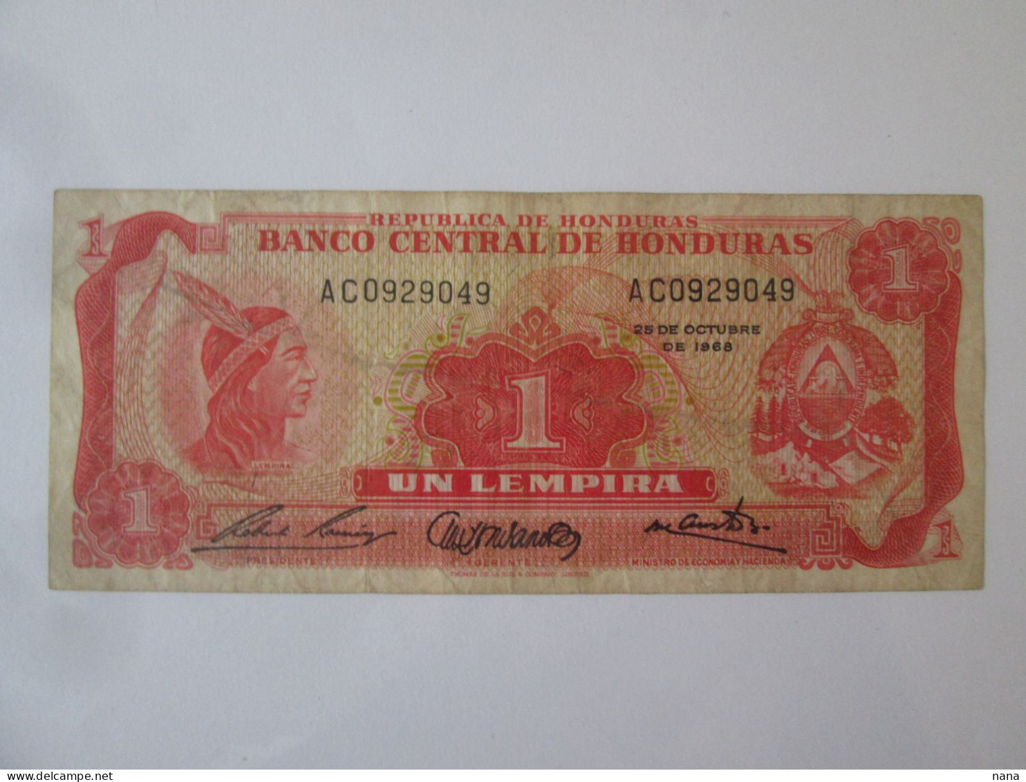 Rare! Honduras 1 Lempira 1968 Banknote,see Pictures - Honduras