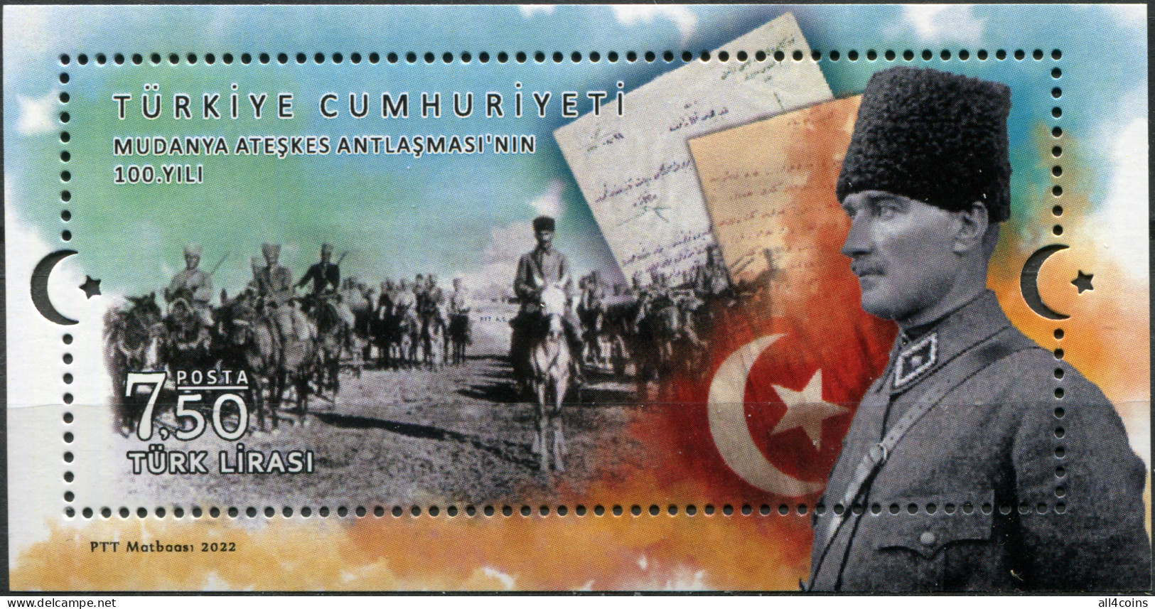 Turkey 2022. 100th Anniversary Of The Armistice Of Mudanya (MNH OG) S/Sheet - Neufs