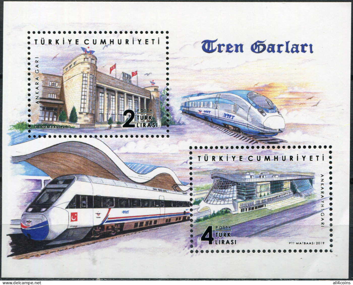 Turkey 2019. Train Stations: Ankara (MNH OG) Souvenir Sheet - Neufs