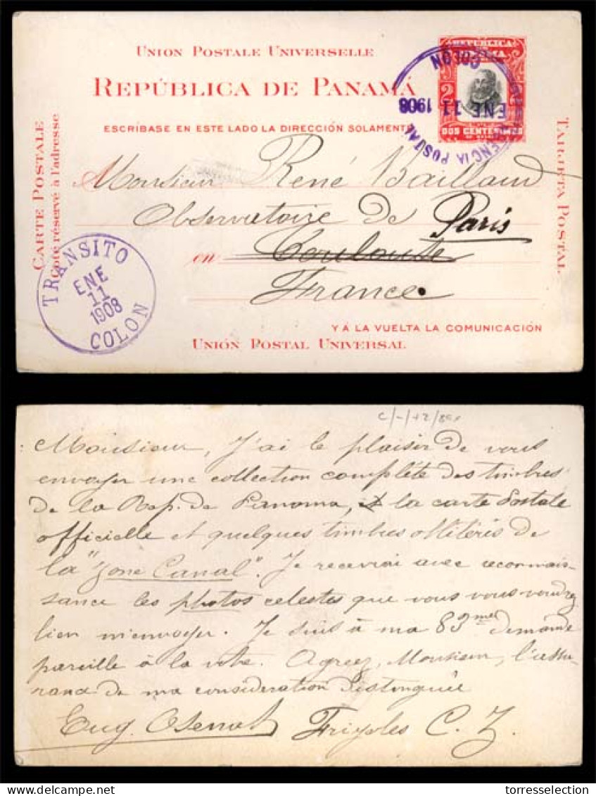 PANAMA. 1908. Colon To France. Stat.card.XF. - Panamá