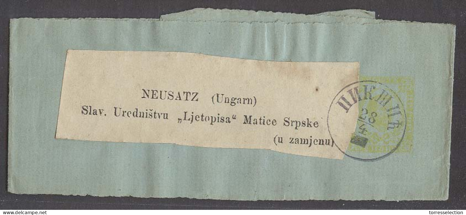 MONTENEGRO. C.1895 (28 April). Nikshitie - Hungary, Neusatz. 2n Yellow Bluish Stat Wrapper. VF Used Cds V Scarce Dest. - Montenegro