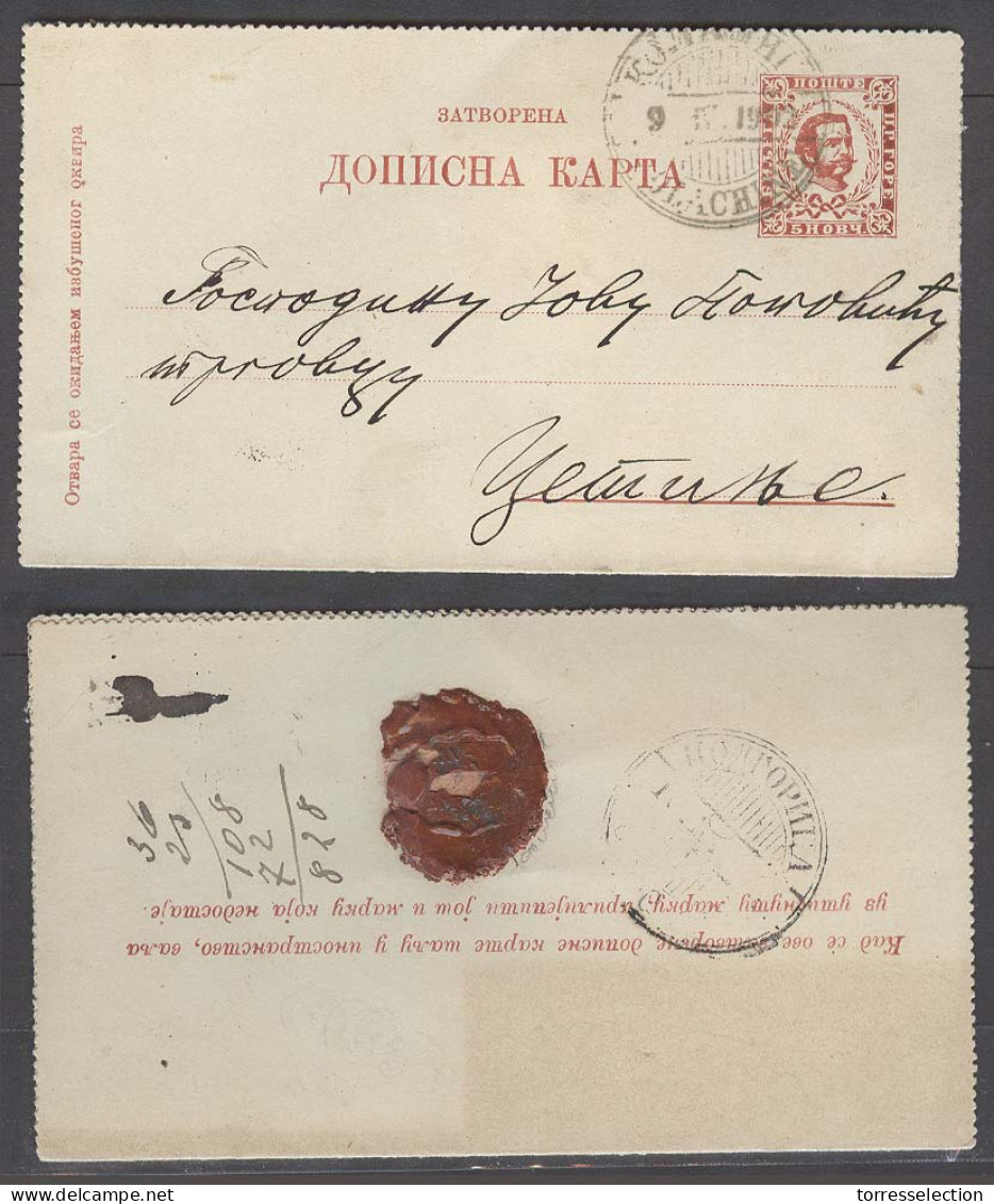 MONTENEGRO. 1902 (9 April). Kolachina - Cettigne. 5n Red Stat Lettersheet. Via Podgoritza Cds Transit. Proper Text V Sca - Montenegro