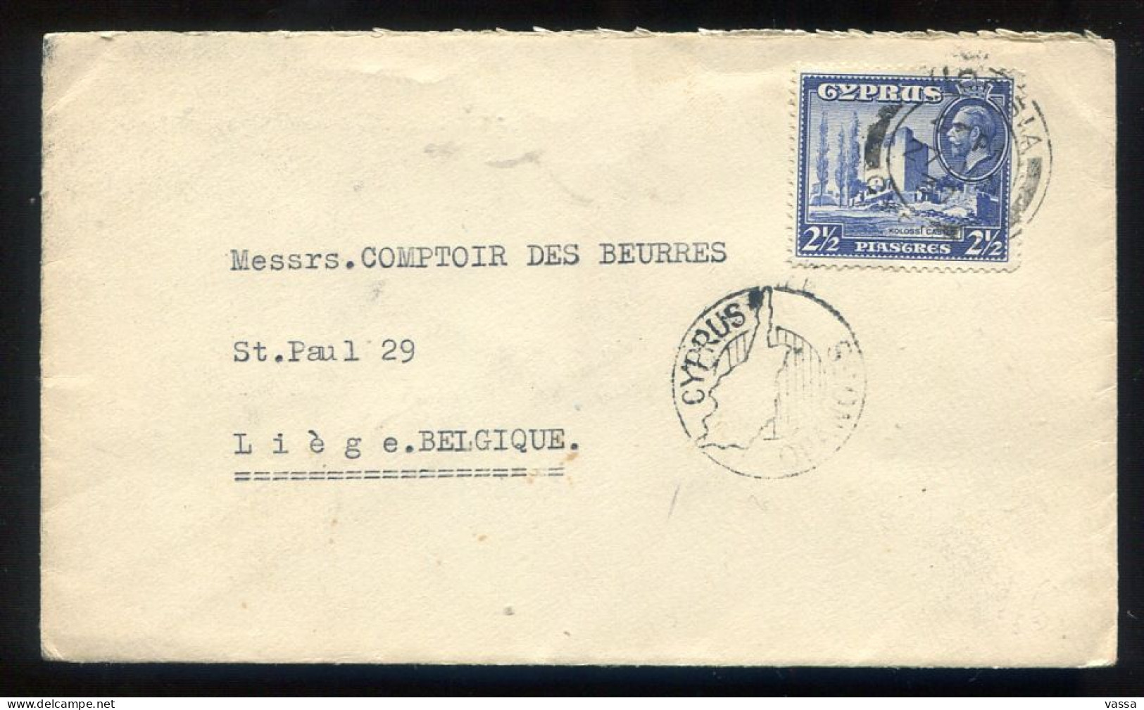 CHYPRE - 2 1/2 Pi  / Lettre De  1937 - Flamme CYPRUS ORANGES  Pour LIEGE Belgique - - Chipre (...-1960)