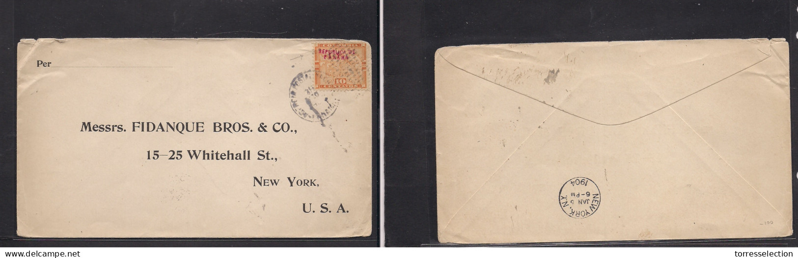 PANAMA. 1903 (30 Dec) GPO - USA, NYC (Jan 5 1904) Small "Republica De Panama" Ovptd Stamp Issue, Tied Cds. Scarce. - Panamá