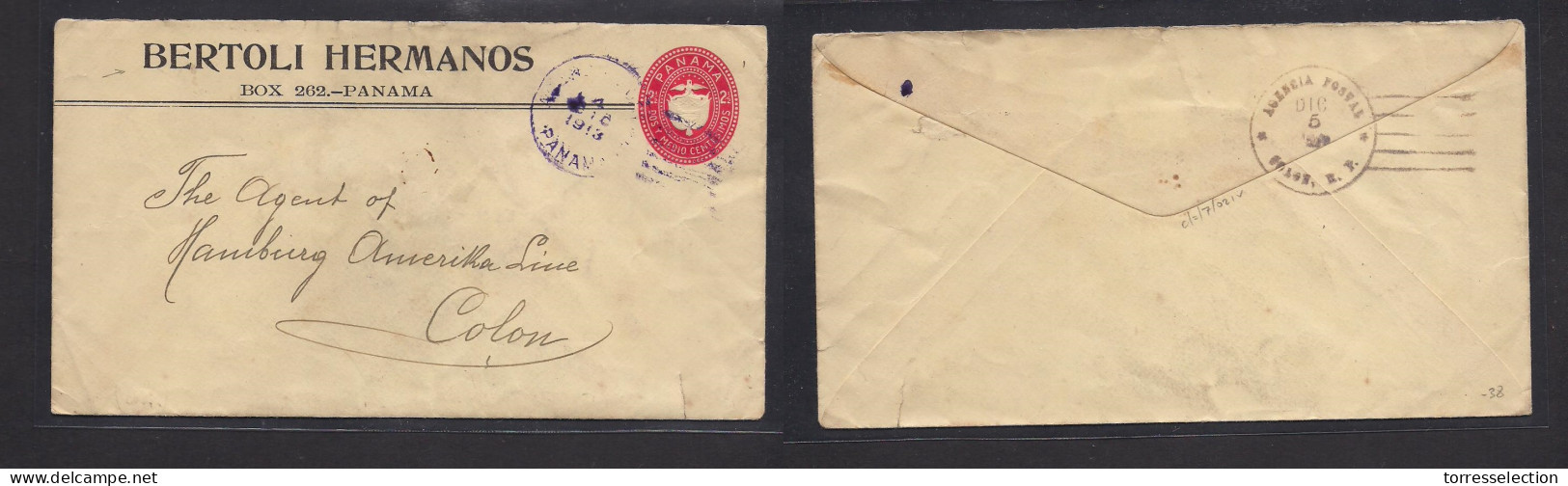 PANAMA. 1913 (4 Dec) GPO - Colon. Local 2 1/2c Red Private Print. Bertoli Hnos. Stat Env. - Panamá