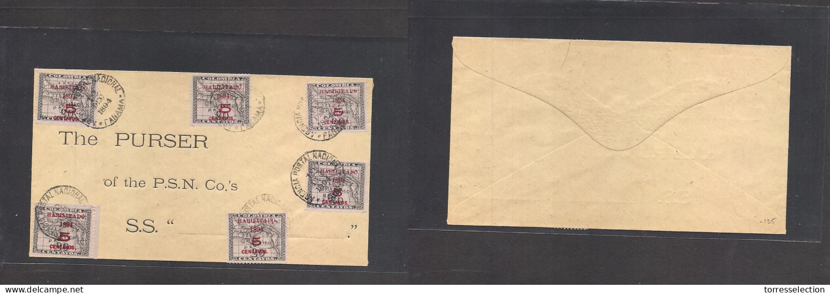 PANAMA. 1894 (12 Dec) APN Panama. Habilitado 1894. 5c Ovptd Issue (x6 Stamps) Envelope To The Purser Of PSNCº. VF. - Panamá