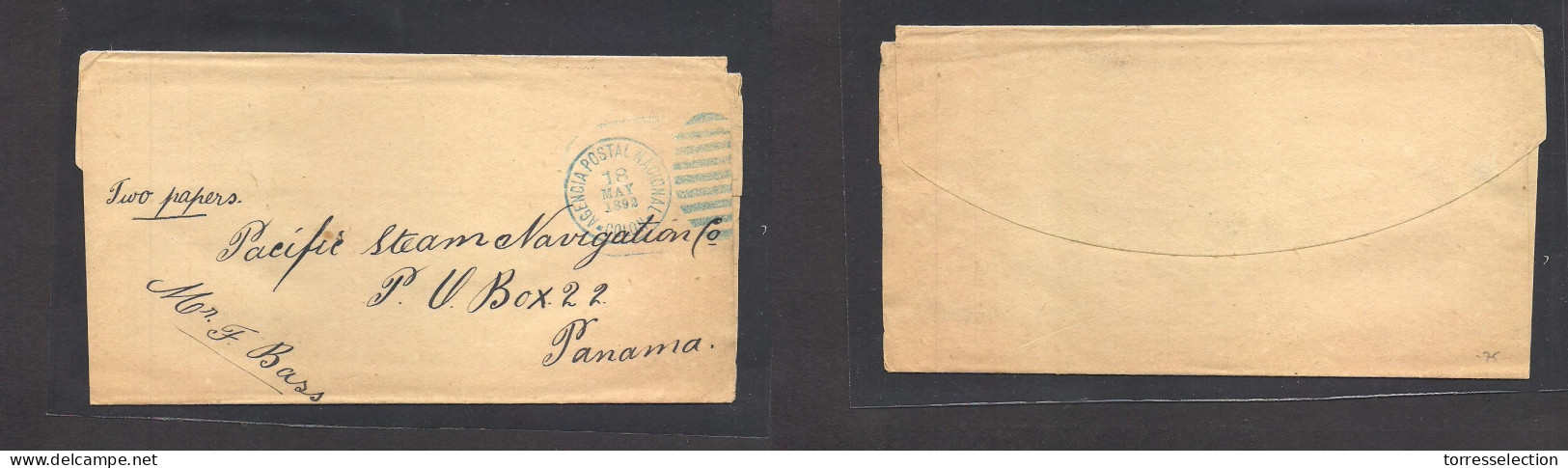 PANAMA. 1892 (18 May) APN Colon - Panama. Complete Free Wrapper Blue Depart Cds Grill Addressed To PSNC Agent. F. Bass.  - Panamá