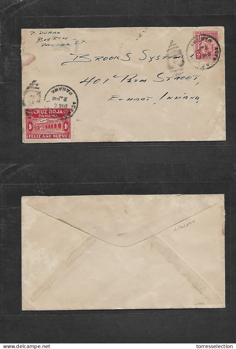 PANAMA. 1935-6 (Dic 6) GPO - USA. Indiana, Elhart. Fkdnv + Special "RED CROSS - PANAMA - TB 1C" Red PO Usage Label. Rare - Panamá