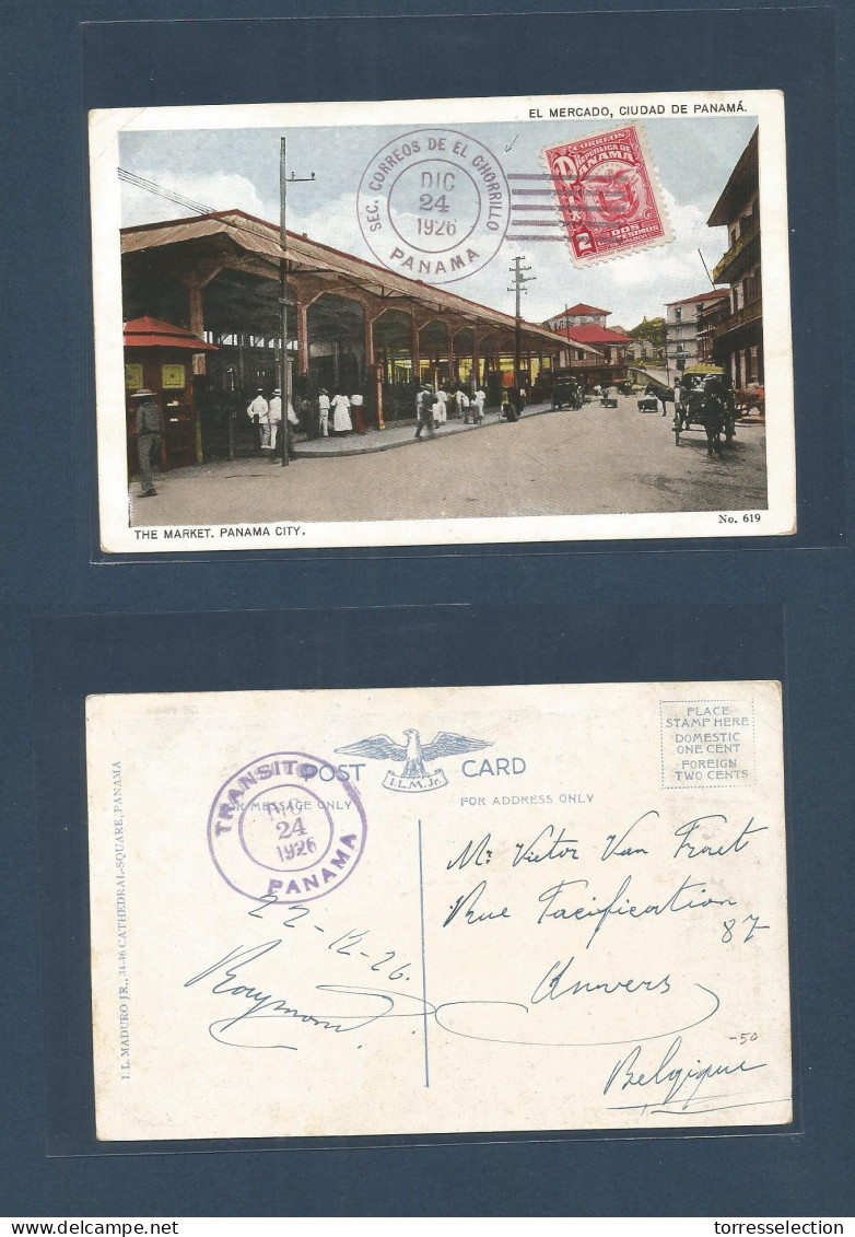 PANAMA. 1926 (24 Dic) El Chorrillo - Belgium, Anvers. Fkd Ppc. Fine. Nice Postcard. - Panama