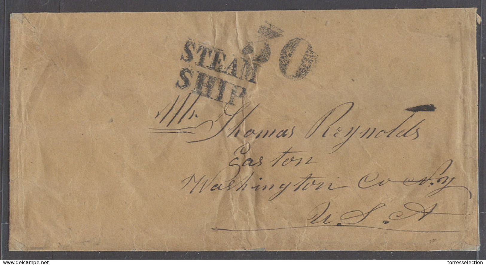 PANAMA. C.1847-51. Panama - USA. WASh Cº, NY. Stampless Env Doble Line Steam Ship 30 Panam Charge. Fine. - Panama