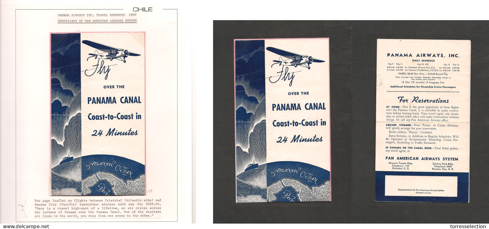 PANAMA. 1937 (July) Panama Airways, Subsidiary Panam Systems. Two Page Leaflet On Flights Between Cristobal (Atlantic Si - Panamá