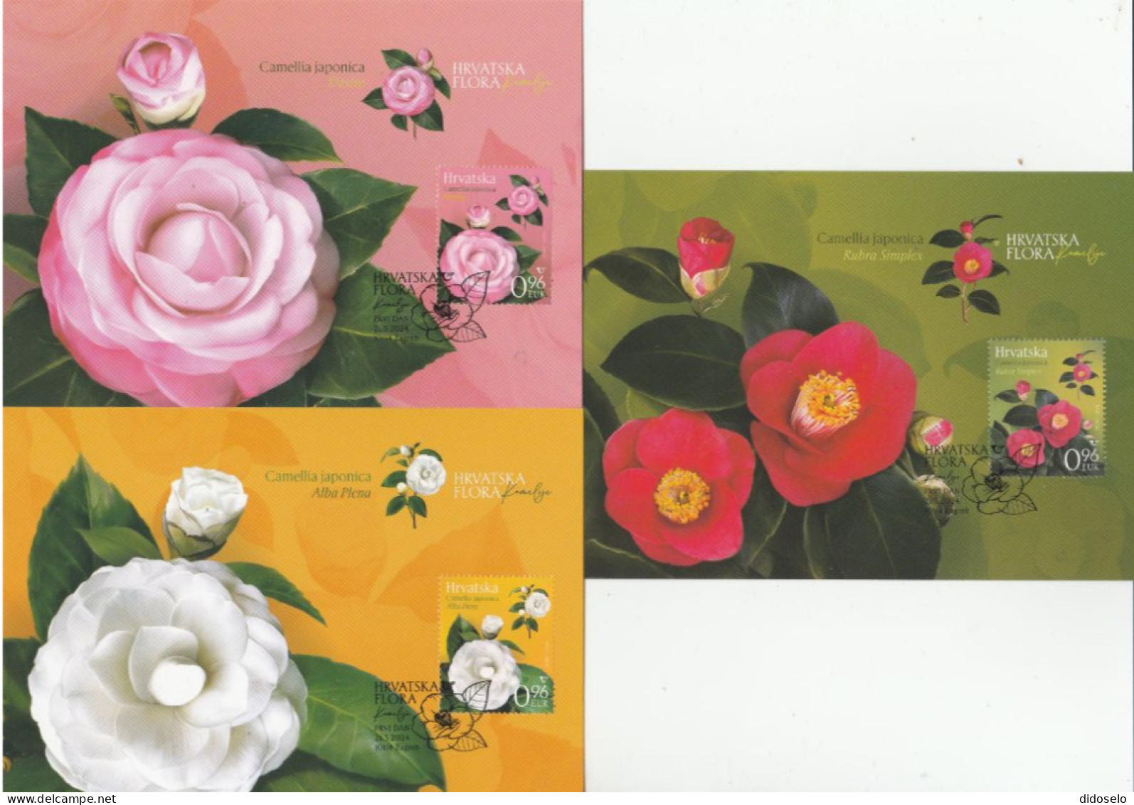 Croatia - 2024 - Croatian Flora - Camellias - Maximum Cards Set - Croatia