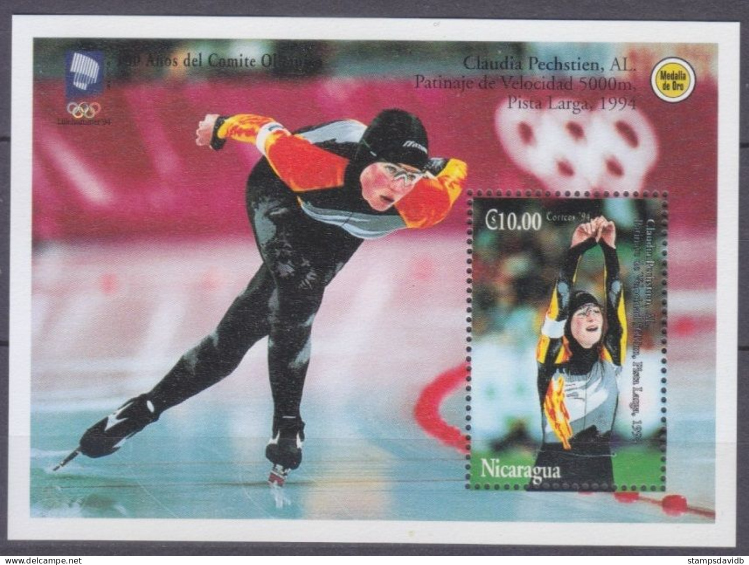 1994 Nicaragua 3406/B226 100 Years Of The Olympic Committee - Inverno1994: Lillehammer